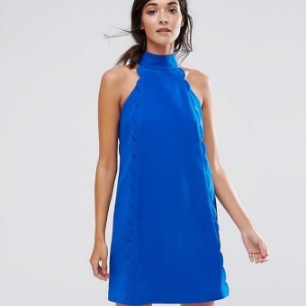 Vince Camuto NWOT Blue Scallop-Trim High Neck Shift Dress